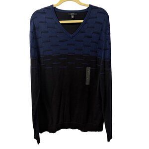 Alfani Mens V-Neck Blue & Black Textured Sweater  Sz L 100% Cotton sweater. NWOT